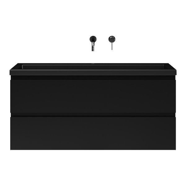 Bellanti Secca/Esta ondiep badmeubel 120x36 2 softclose laden mat zwart greeploos polystone wastafel mat zwart zonder kraangaten