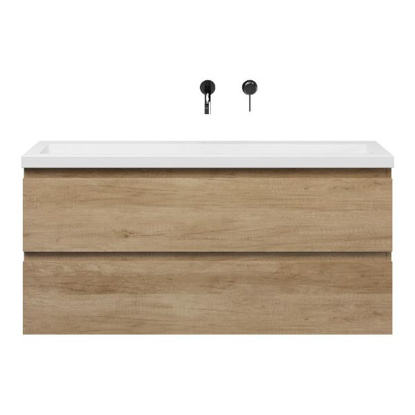 Bellanti Secca/Esta ondiep badmeubel 120x36 2 softclose laden olm greeploos polystone wastafel wit zonder kraangaten