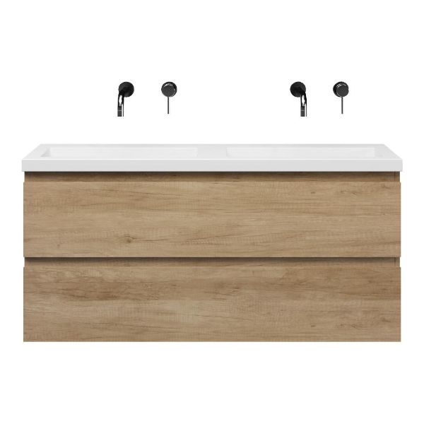 Bellanti Secca/Esta ondiep badmeubel 120x36 2 softclose laden olm greeploos polystone wastafel dubbel wit zonder kraangaten