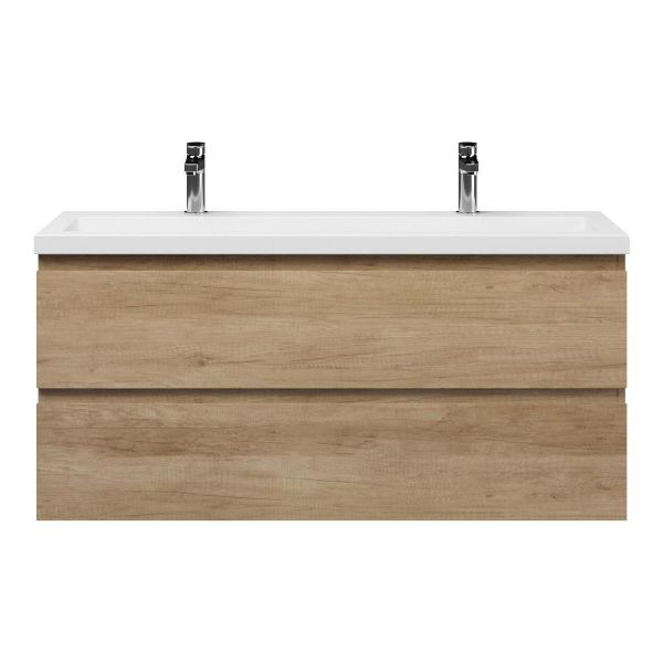 Bellanti Secca/Esta ondiep badmeubel 120x36 2 softclose laden olm greeploos polystone wastafel wit met 2 kraangaten
