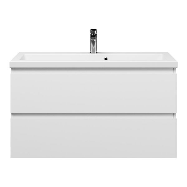 Bellanti Secca/Amelia ondiep badmeubel 100x36 2 softclose laden wit mat greeploos keramische wastafel wit met 1 kraangat