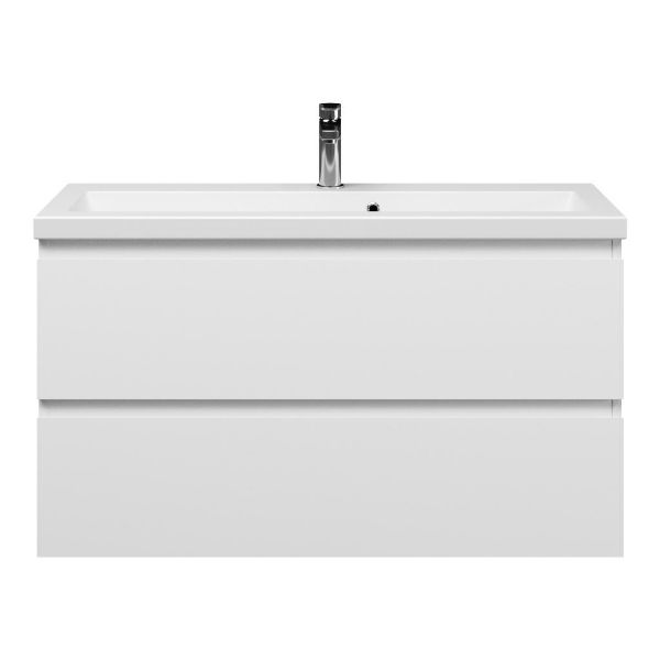 Bellanti Secca/Amelia ondiep badmeubel 100x36 2 softclose laden wit mat greeploos keramische wastafel mat wit met 1 kraangat