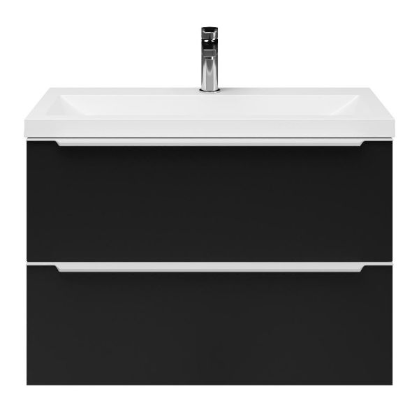 Bellanti Ambra/Lidia ondiep badmeubel 80x36 2 softclose laden mat zwart met greep naar keuze polystone wastafel wit met 1 kraangat
