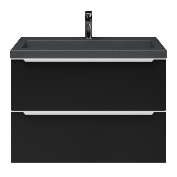 Bellanti Ambra/Esta ondiep badmeubel 80x36 2 softclose laden mat zwart met greep naar keuze met polystone wastafel mat grijs met 1 kraangat zonder overloop