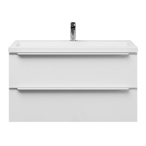 Bellanti Ambra/Esta ondiep badmeubel 100x36 2 softclose laden wit hoogglans met greep naar keuze polystone wastafel wit met 1 kraangat