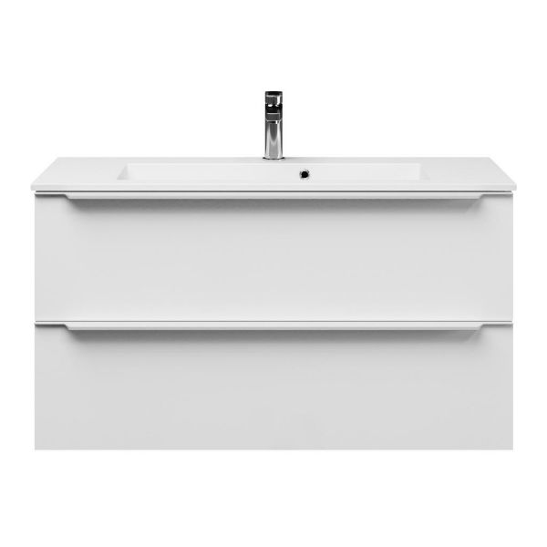 Bellanti Ambra/Compact ondiep badmeubel 100x36 2 softclose laden wit hoogglans met greep naar keuze keramische wastafel wit met 1 kraangat