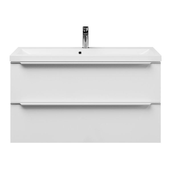 Bellanti Ambra/Lidia ondiep badmeubel 100x36 2 softclose laden wit hoogglans met greep naar keuze polystone wastafel wit met 1 kraangat
