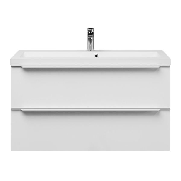 Bellanti Ambra/Esta ondiep badmeubel 100x36 2 softclose laden wit hoogglans met greep naar keuze met polystone wastafel mat wit met 1 kraangat met overloop