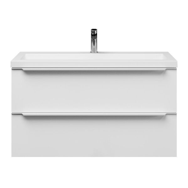 Bellanti Ambra/Esta-Q ondiep badmeubel 100x36 2 softclose laden wit hoogglans met greep naar keuze met quartz wastafel mat wit met 1 kraangat zonder overloop