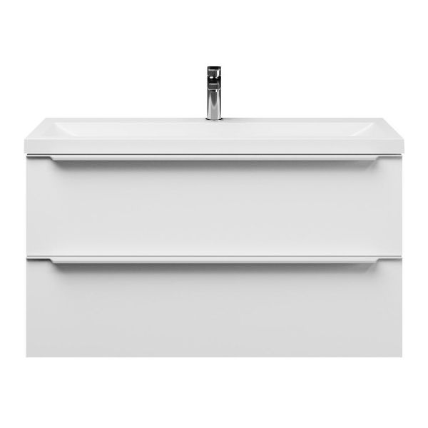 Bellanti Ambra/Lidia ondiep badmeubel 100x36 2 softclose laden mat wit met greep naar keuze polystone wastafel wit met 1 kraangat