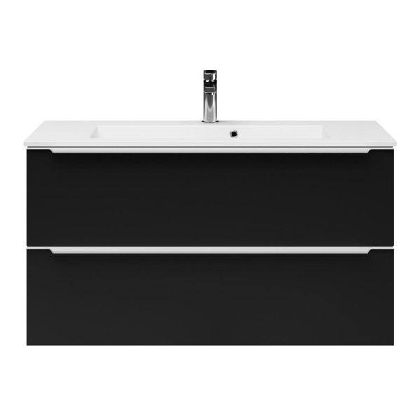 Bellanti Ambra/Compact ondiep badmeubel 100x36 2 softclose laden mat zwart met greep naar keuze keramische wastafel wit met 1 kraangat