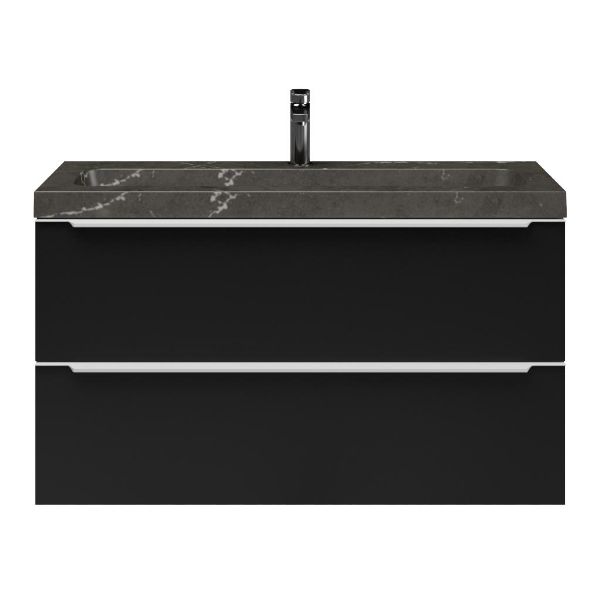 Bellanti Ambra/stone ondiep badmeubel 100x36 2 softclose laden mat zwart met greep naar keuze natuursteen bluestone wastafel met 1 kraangat
