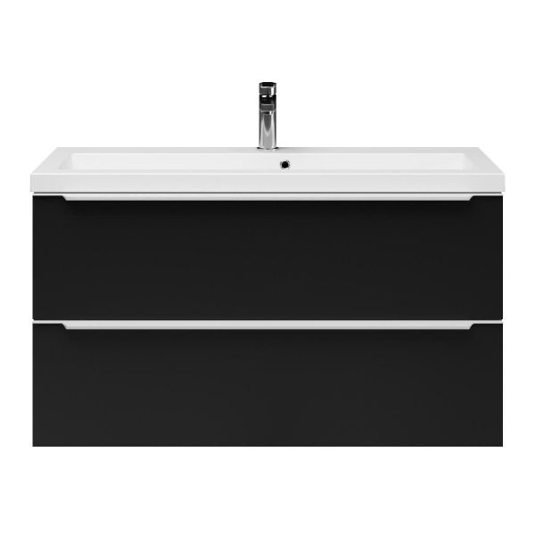 Bellanti Ambra/Esta ondiep badmeubel 100x36 2 softclose laden mat zwart met greep naar keuze met polystone wastafel mat wit met 1 kraangat met overloop