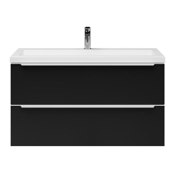 Bellanti Ambra/Esta-Q ondiep badmeubel 100x36 2 softclose laden mat zwart met greep naar keuze met quartz wastafel mat wit met 1 kraangat zonder overloop