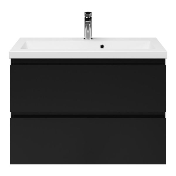 Bellanti Secca/Amelia ondiep badmeubel 80x36 2 softclose laden zwart mat greeploos keramische wastafel wit met 1 kraangat