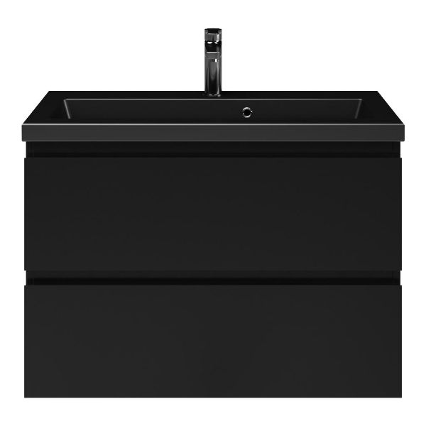 Bellanti Secca/Amelia ondiep badmeubel 80x36 2 softclose laden zwart mat greeploos keramische wastafel mat zwart met 1 kraangat