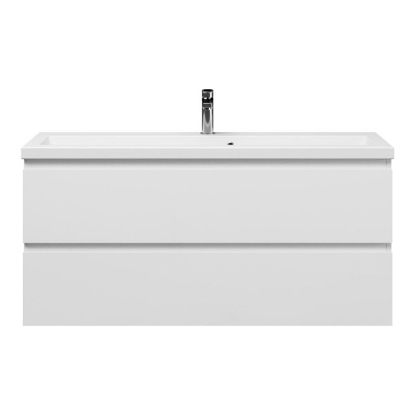 Bellanti Secca/Amelia ondiep badmeubel 120x36 2 softclose laden wit hoogglans greeploos keramische wastafel wit met 1 kraangat