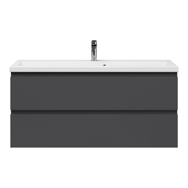 Bellanti Secca/Amelia ondiep badmeubel 120x36 2 softclose laden mat antraciet greeploos keramische wastafel wit met 1 kraangat