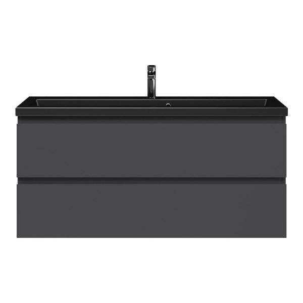 Bellanti Secca/Amelia ondiep badmeubel 120x36 2 softclose laden mat antraciet greeploos keramische wastafel mat zwart met 1 kraangat