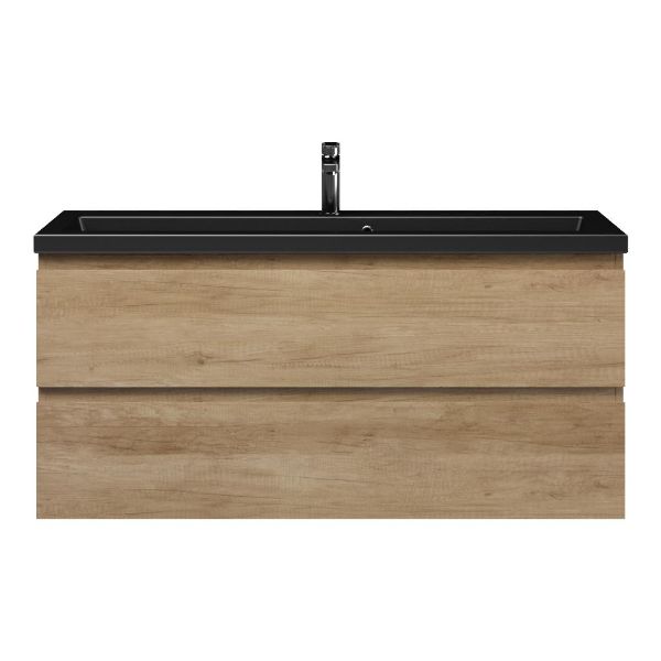 Bellanti Secca/Amelia ondiep badmeubel 120x36 2 softclose laden olm greeploos keramische wastafel mat zwart met 1 kraangat