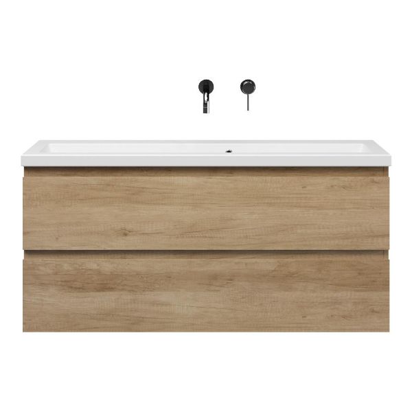 Bellanti Secca/Amelia ondiep badmeubel 120x36 2 softclose laden olm greeploos keramische wastafel mat wit zonder kraangaten