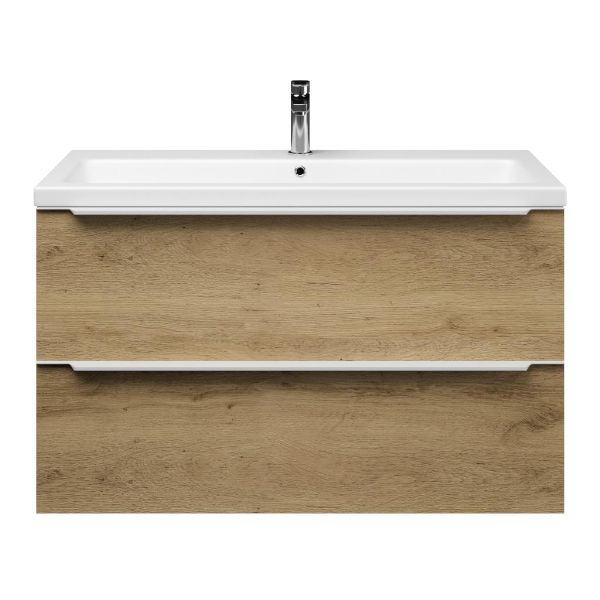 Bellanti Lucilla/Amelia badmeubel 100x46 2 softclose laden warm eiken met greep naar keuze keramische wastafel wit mat met 1 kraangat