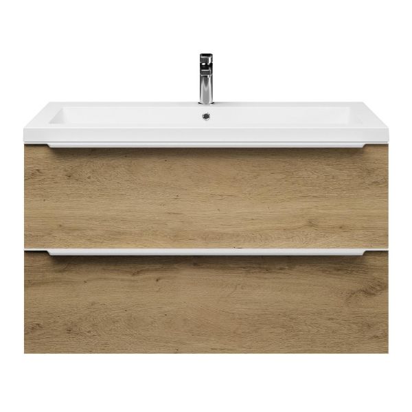 Bellanti Lucilla/Esta badmeubel 100x46 2 softclose laden warm eiken met greep naar keuze polystone wastafel wit met 1 kraangat