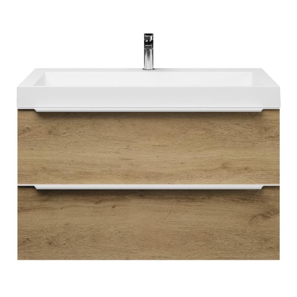 Bellanti Lucilla/Renzo badmeubel 100x46 2 softclose laden warm eiken met greep naar keuze polystone wastafel wit met 1 kraangat