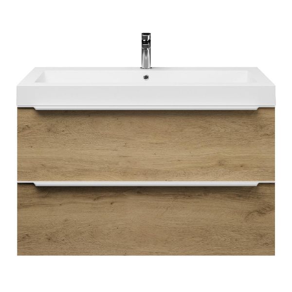 Bellanti Lucilla/Esta badmeubel 100x46 2 softclose laden warm eiken met greep naar keuze polystone wastafel wit met 1 kraangat