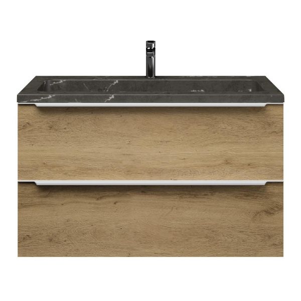 Bellanti Lucilla/Square badmeubel 100x46 2 softclose laden warm eiken met greep naar keuze natuursteen wastafel blue stone met 1 kraangat
