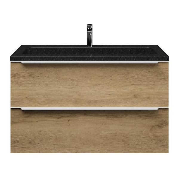 Bellanti Lucilla/Square badmeubel 100x46 2 softclose laden warm eiken met greep naar keuze natuursteen wastafel shanxi black met 1 kraangat