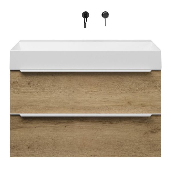 Bellanti Lucilla/Azzurra badmeubel 100x46 2 softclose laden warm eiken met greep naar keuze keramische wastafel wit mat zonder kraangaten