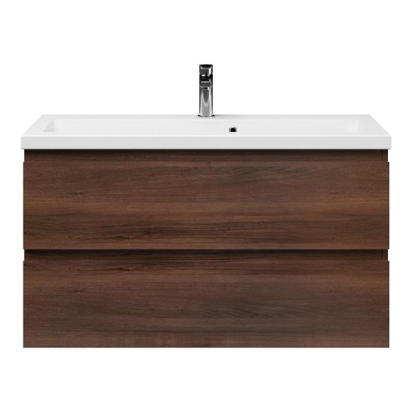 Bellanti Secca/Amelia ondiep badmeubel 100x36 2 softclose laden walnoot greeploos keramische wastafel wit met 1 kraangat