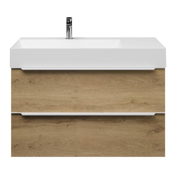 Bellanti Lucilla/Azzurra badmeubel 100x46 2 softclose laden warm eiken met greep naar keuze keramische wastafel links wit mat met 1 kraangat
