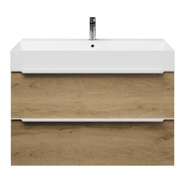 Bellanti Lucilla/Azzurra badmeubel 100x46 2 softclose laden warm eiken met greep naar keuze keramische wastafel wit glans met 1 kraangat