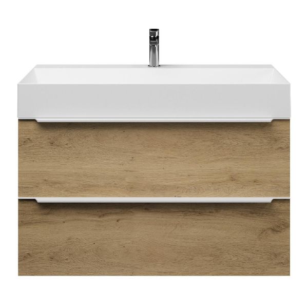 Bellanti Lucilla/Azzurra badmeubel 100x46 2 softclose laden warm eiken met greep naar keuze keramische wastafel wit mat met 1 kraangat