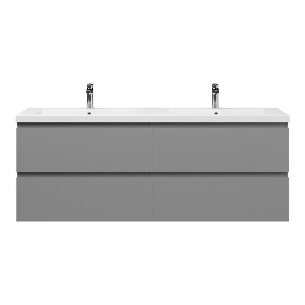 Bellanti Gisella/Esta badmeubel 160x46 4 softclose laden mat grijs greeploos polystone dubbele wastafel wit met 2 kraangaten