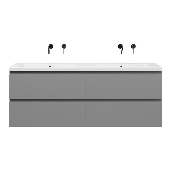 Bellanti Gisella/Esta badmeubel 160x46 4 softclose laden mat grijs greeploos polystone dubbele wastafel wit zonder kraangaten