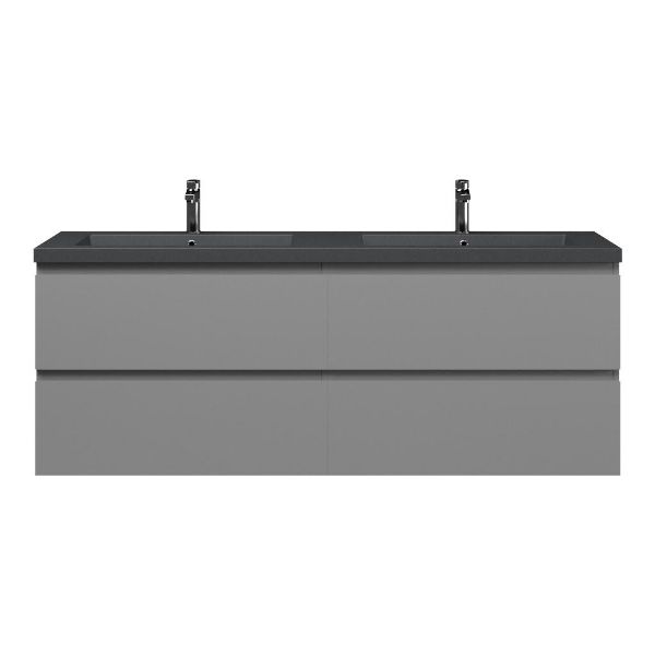 Bellanti Gisella/Esta badmeubel 160x46 4 softclose laden mat grijs greeploos polystone dubbele wastafel mat grijs met 2 kraangaten