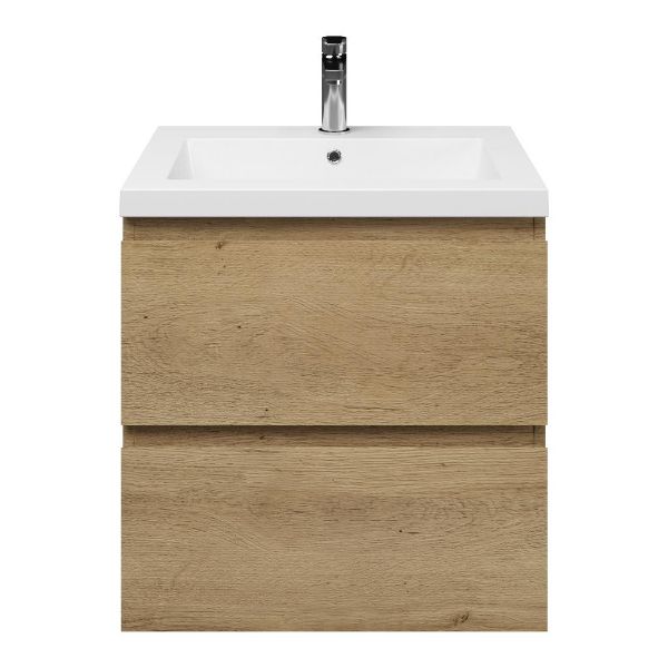 Bellanti Gisella/Esta badmeubel 60x46 2 softclose laden warm eiken greeploos polystone wastafel wit met 1 kraangat