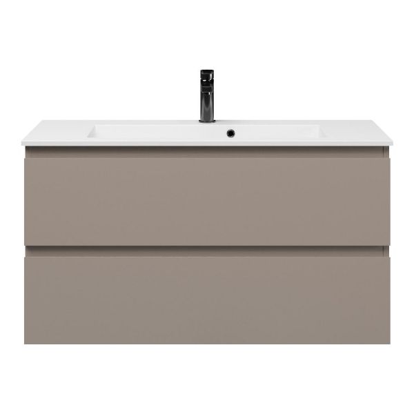 Bellanti Secca/Compact ondiep badmeubel 100x36 2 softclose laden taupe greeploos keramische wastafel wit met 1 kraangat