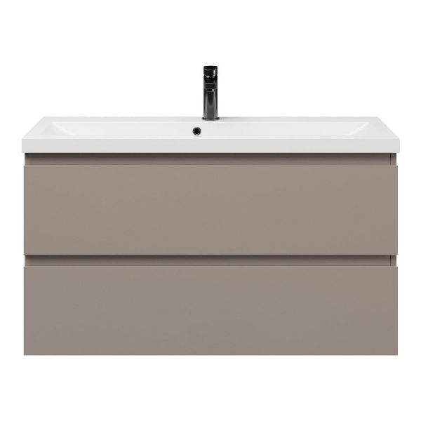 Bellanti Secca/Lidia ondiep badmeubel 100x36 2 softclose laden taupe greeploos polystone wastafel wit met 1 kraangat