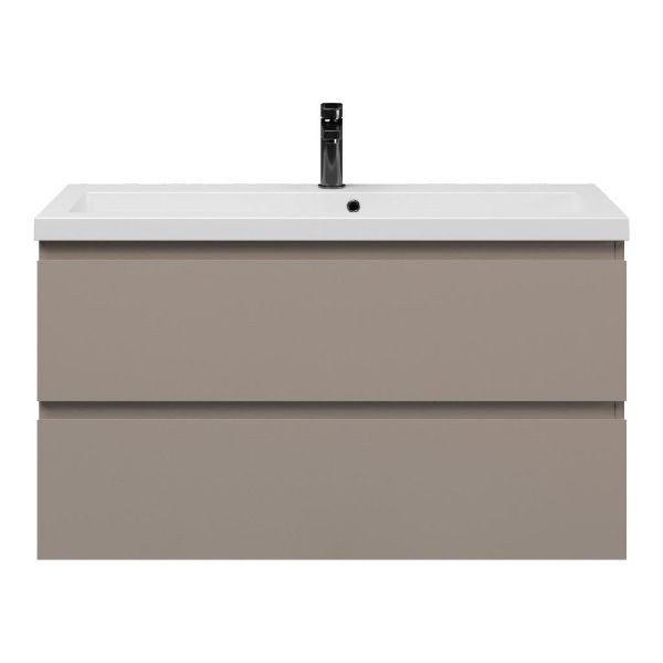 Bellanti Secca/Esta ondiep badmeubel 100x36 2 softclose laden taupe greeploos met polystone wastafel mat wit met 1 kraangat met overloop