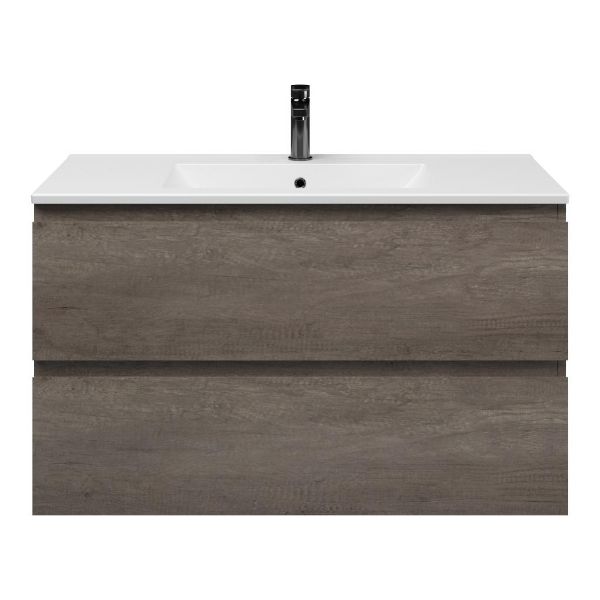 Bellanti Elena/Faro badmeubel 100x46 2 softclose laden olm donker grijs greeploos keramische wastafel mat wit met 1 kraangat