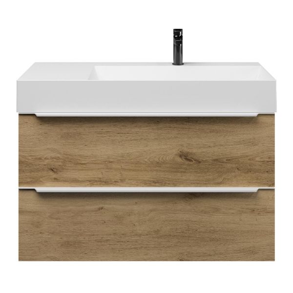 Bellanti Lucilla/Azzurra badmeubel 100x46 2 softclose laden warm eiken met greep naar keuze keramische wastafel rechts wit mat met 1 kraangat