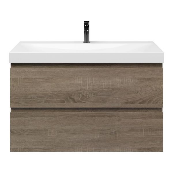 Bellanti Elena/Jenthe badmeubel 100x46 2 softclose laden eiken donker greeploos keramische wastafel wit glans met 1 kraangat