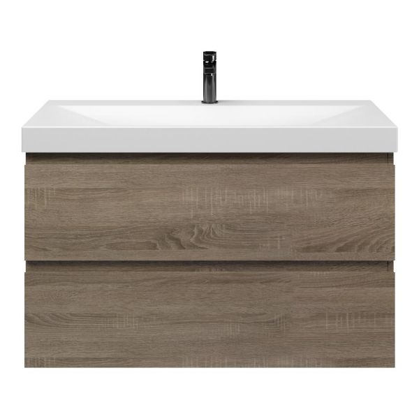 Bellanti Elena/Jenthe badmeubel 100x46 2 softclose laden eiken donker greeploos keramische wastafel wit mat met 1 kraangat