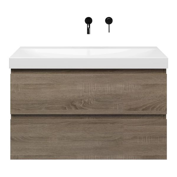 Bellanti Elena/Jenthe badmeubel 100x46 2 softclose laden eiken donker greeploos keramische wastafel wit glans zonder kraangaten
