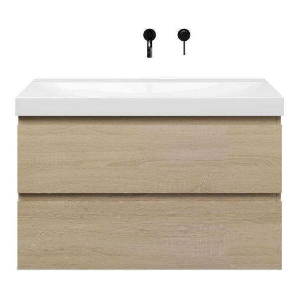Bellanti Elena/Jenthe badmeubel 100x46 2 softclose laden eiken licht greeploos keramische wastafel wit glans zonder kraangaten
