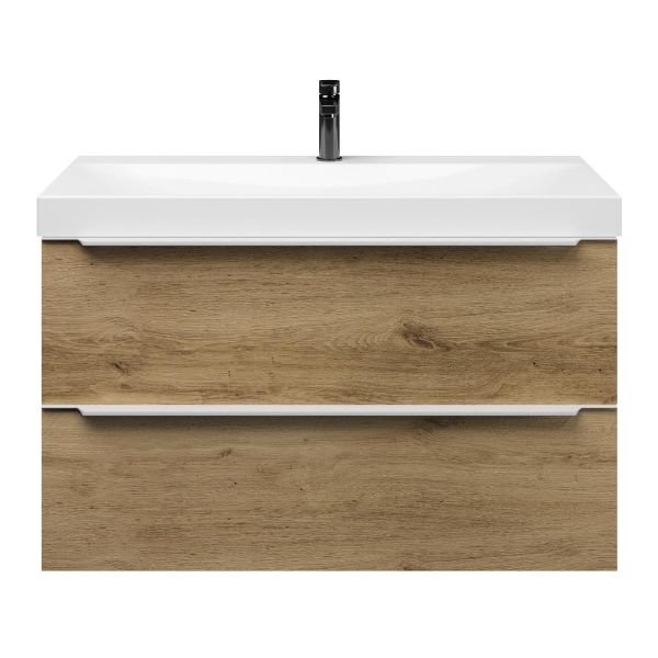 Bellanti Lucilla/Jenthe badmeubel 100x46 2 softclose laden warm eiken met greep naar keuze keramische wastafel wit glans met 1 kraangat